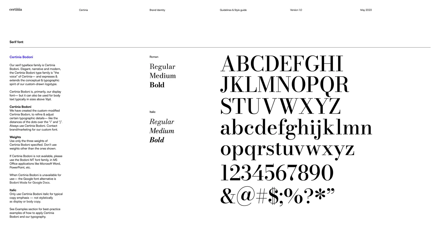 Before: the custom Bodoni type page.