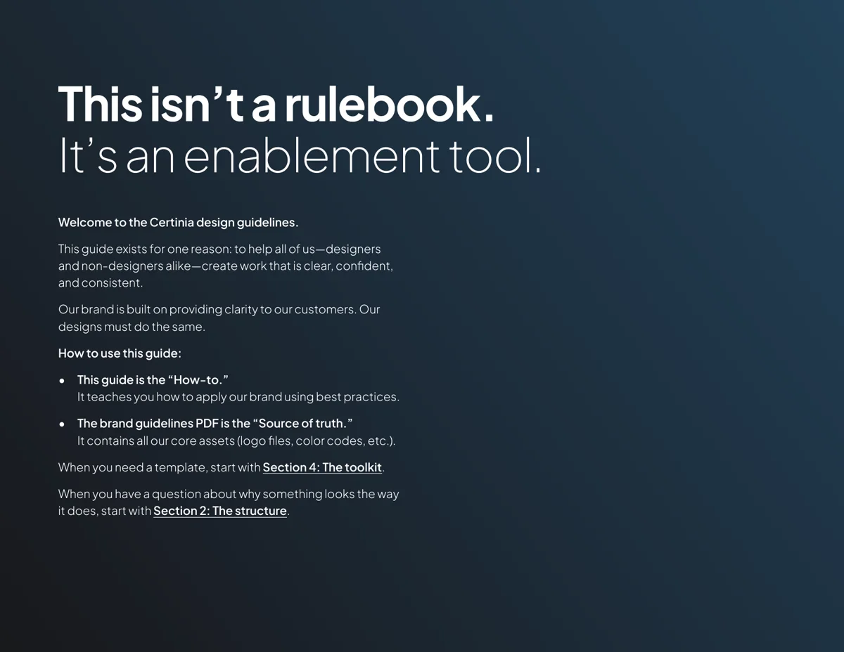 The refresh’s opening page: the guidelines as an enablement tool.